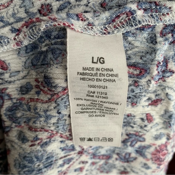 Garage RED AND BLUE BOLD FLORAL STRECHY RIBBED LONG SLEEVE TOP SIZE LARGE - Picture 6 of 8